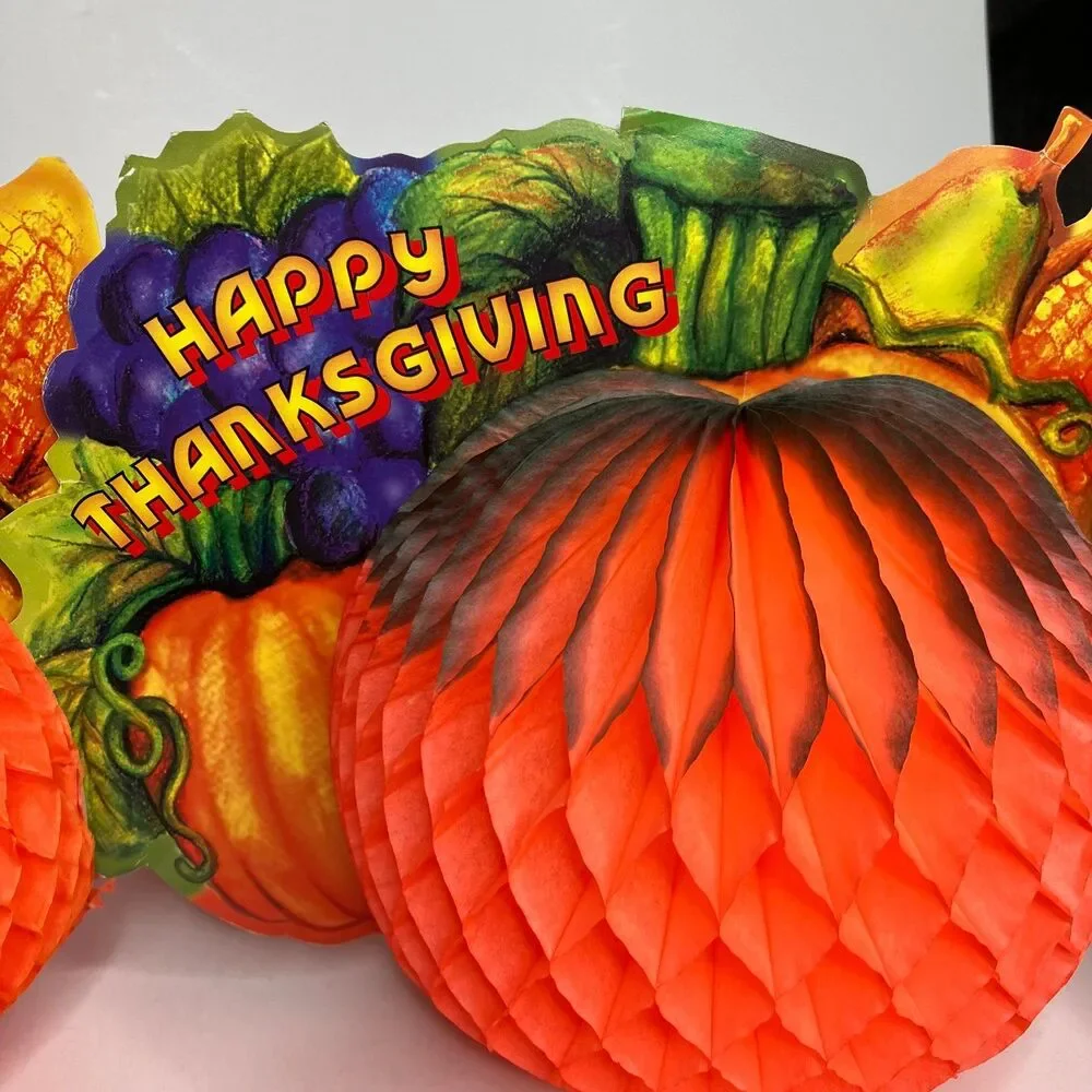 Happy Thanksgiving Honeycomb Crepe Paper Pumpkins Lot Of 2 Centerpieces